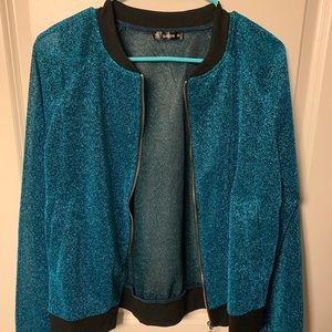 Turquoise Sparkly Bomber Jacket